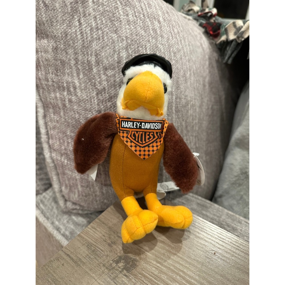 Harley-Davidson Vintage Biker Eagle Plush Stuffed Animal Orange Bandana Logo Hat